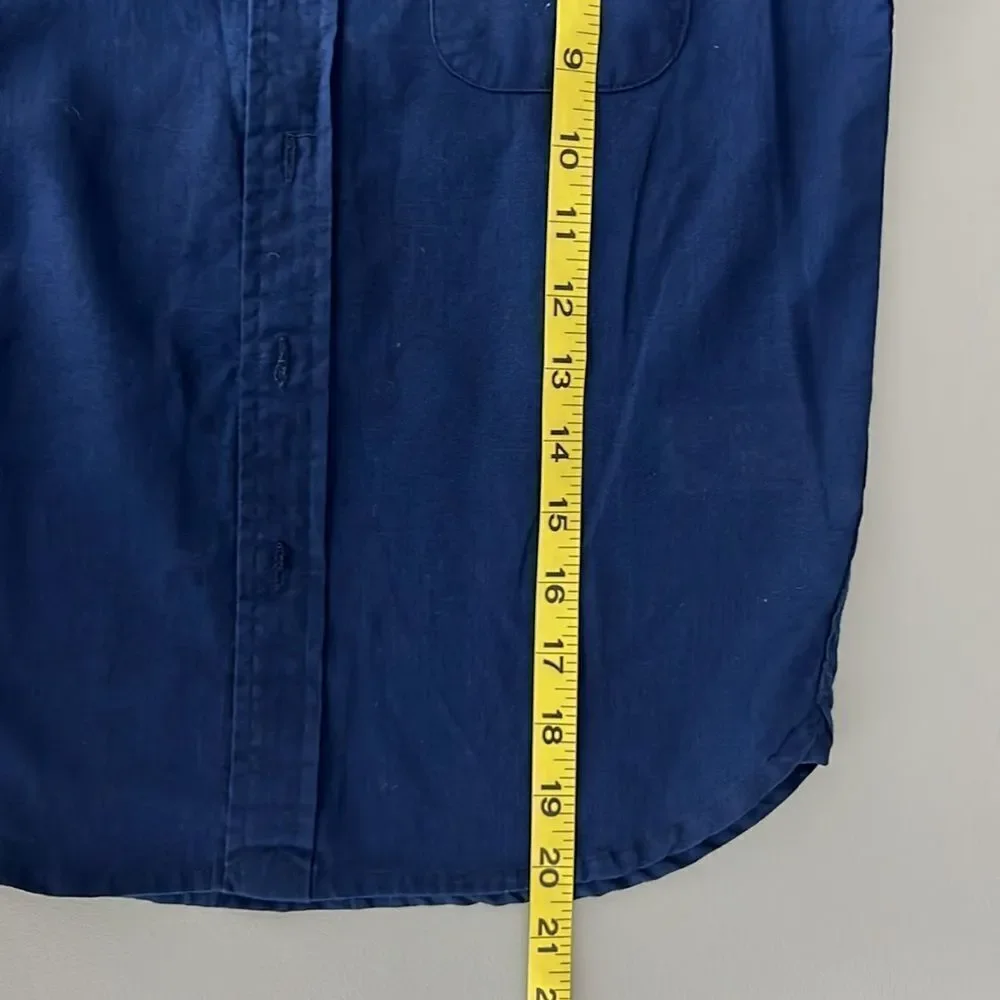 GAP Blue Button Down Shirt Long Sleeve Linen Cotton Blend - Picture 6 of 7